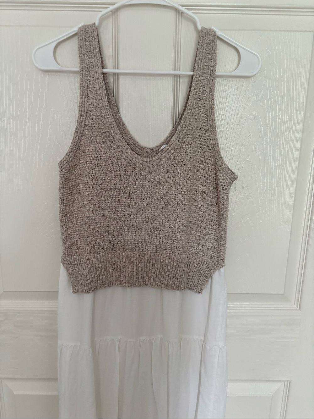Elan White Tiered Maxi Dress with Tan Knit Sweater Tank - Picture 9 of 16